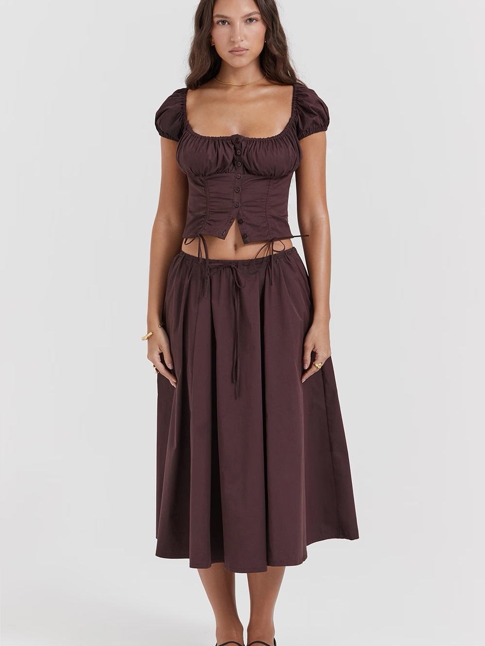 House of CB Cora Rich Brown Gathered Midi Skirt Size Large BNWT